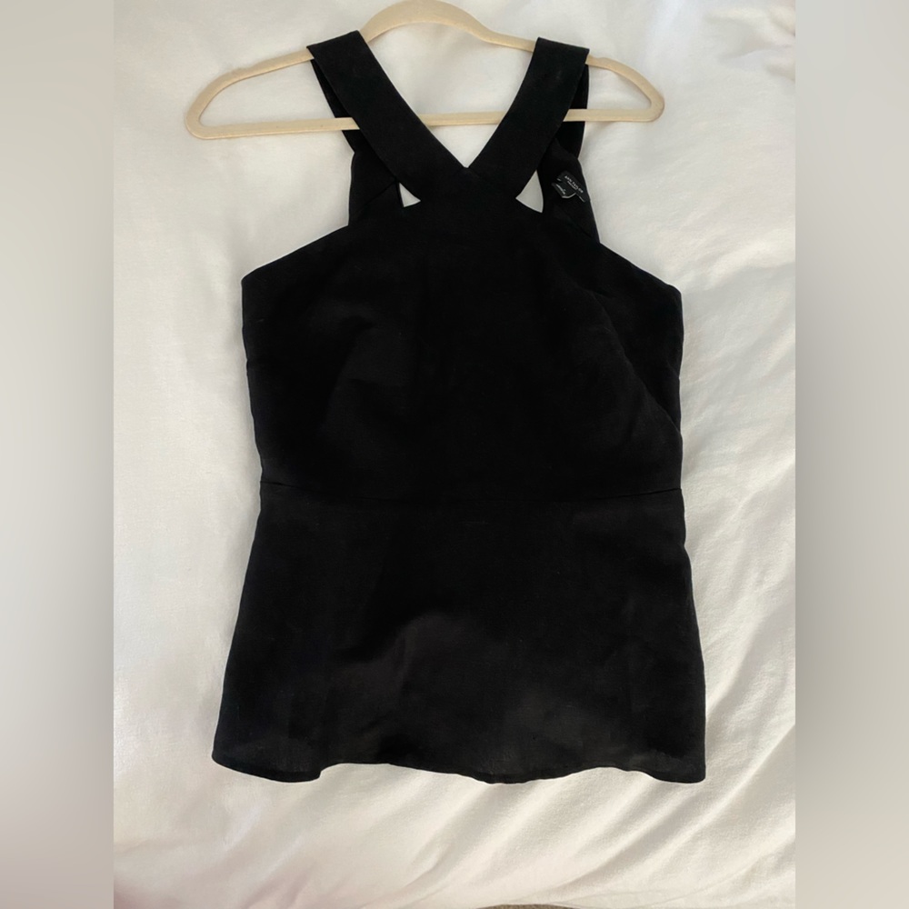 Ann Taylor Peplum Black Linen Shirt